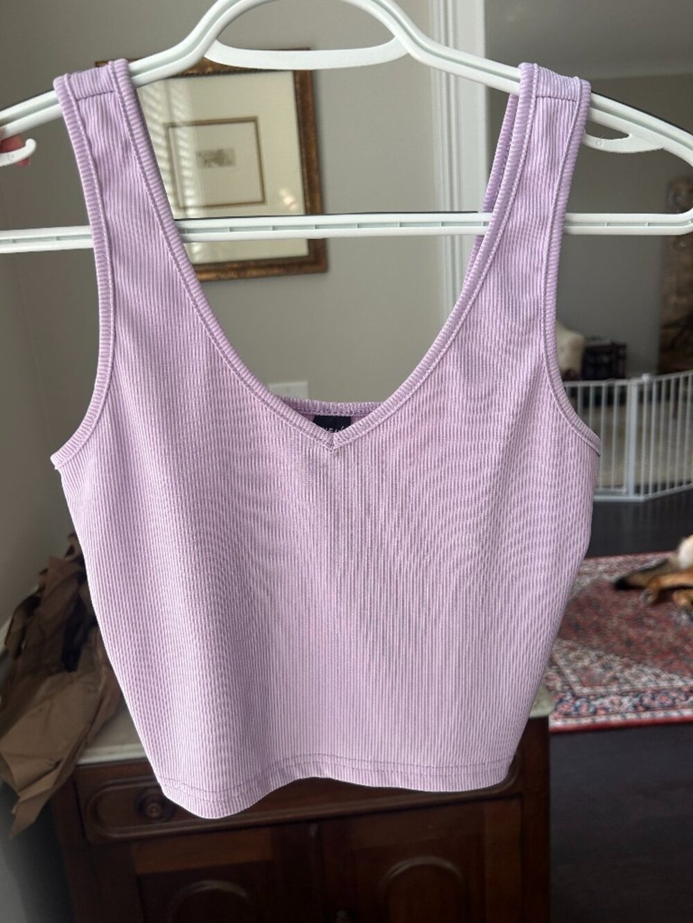 Purple ribbed cropped tank top